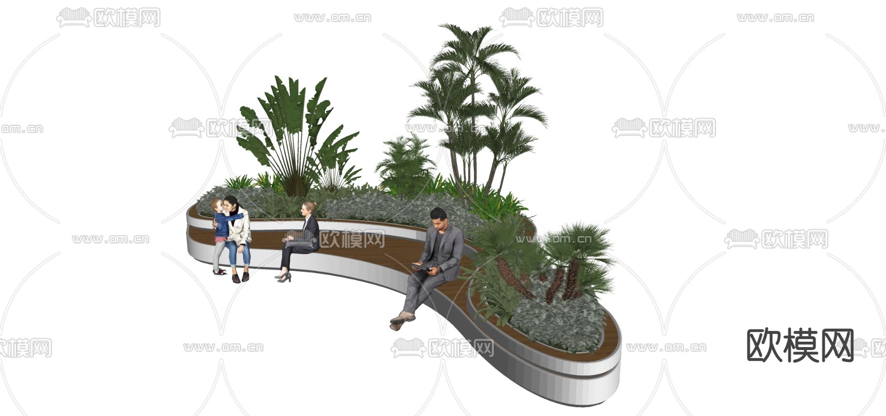 异形树池座椅 户外椅 公园椅su模型下载（渲染图2）