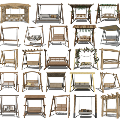  户外秋千 摇椅 吊椅su模型 