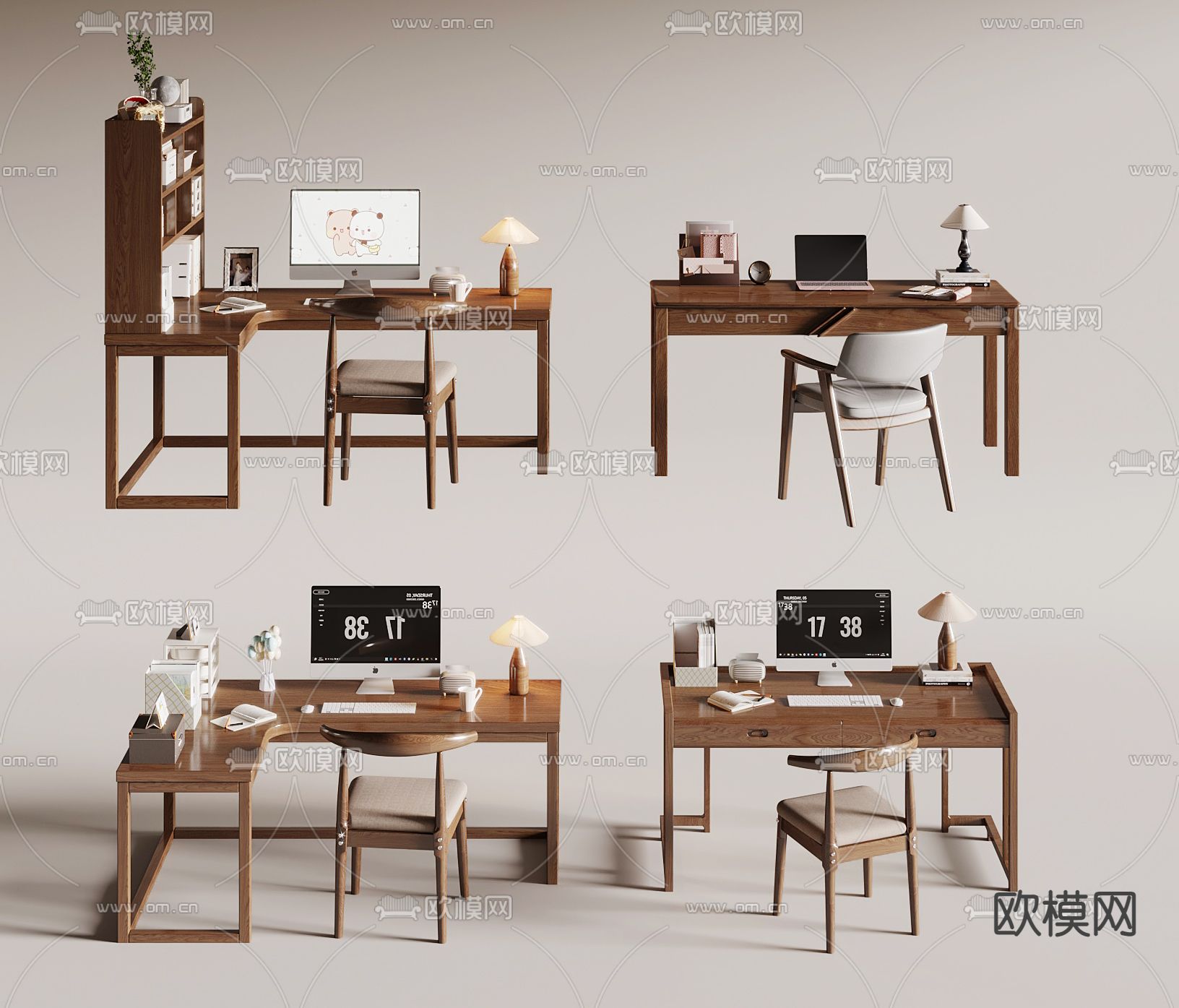 书桌 电脑桌 写字台su模型下载（渲染图1）