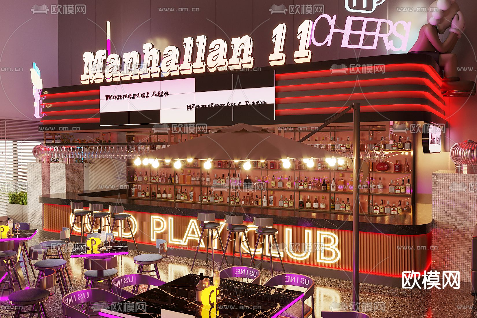 轻奢酒吧 音乐酒吧3d模型下载（渲染图2）