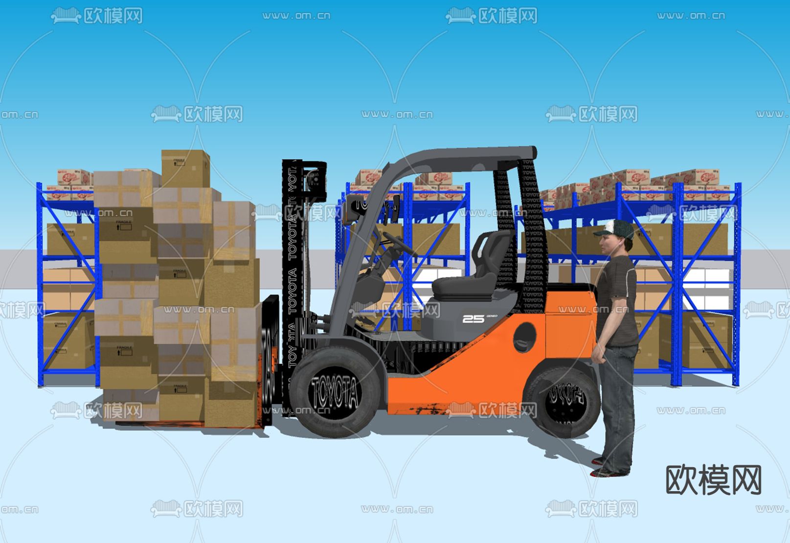 货运 快递箱 箱子 叉车su模型下载（渲染图2）