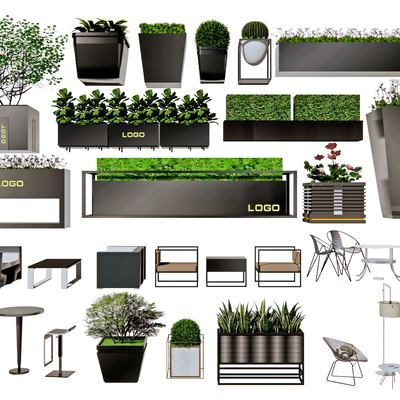  户外外摆 花箱 花钵 种植池 花池su模型 