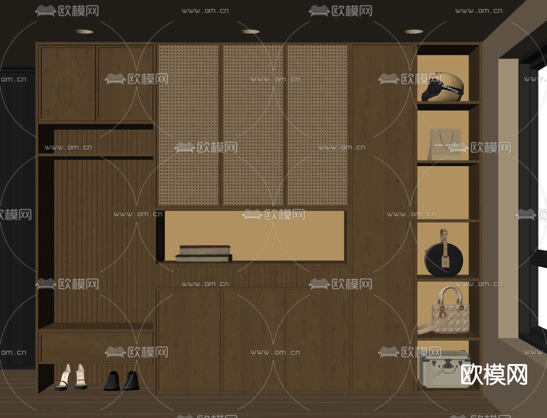 中古风鞋柜 鞋帽柜su模型下载（渲染图2）