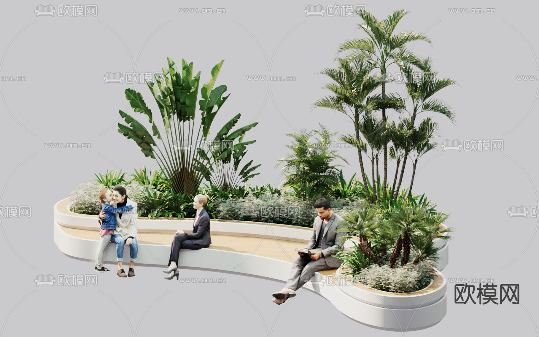 异形树池座椅 户外椅 公园椅su模型下载（渲染图1）