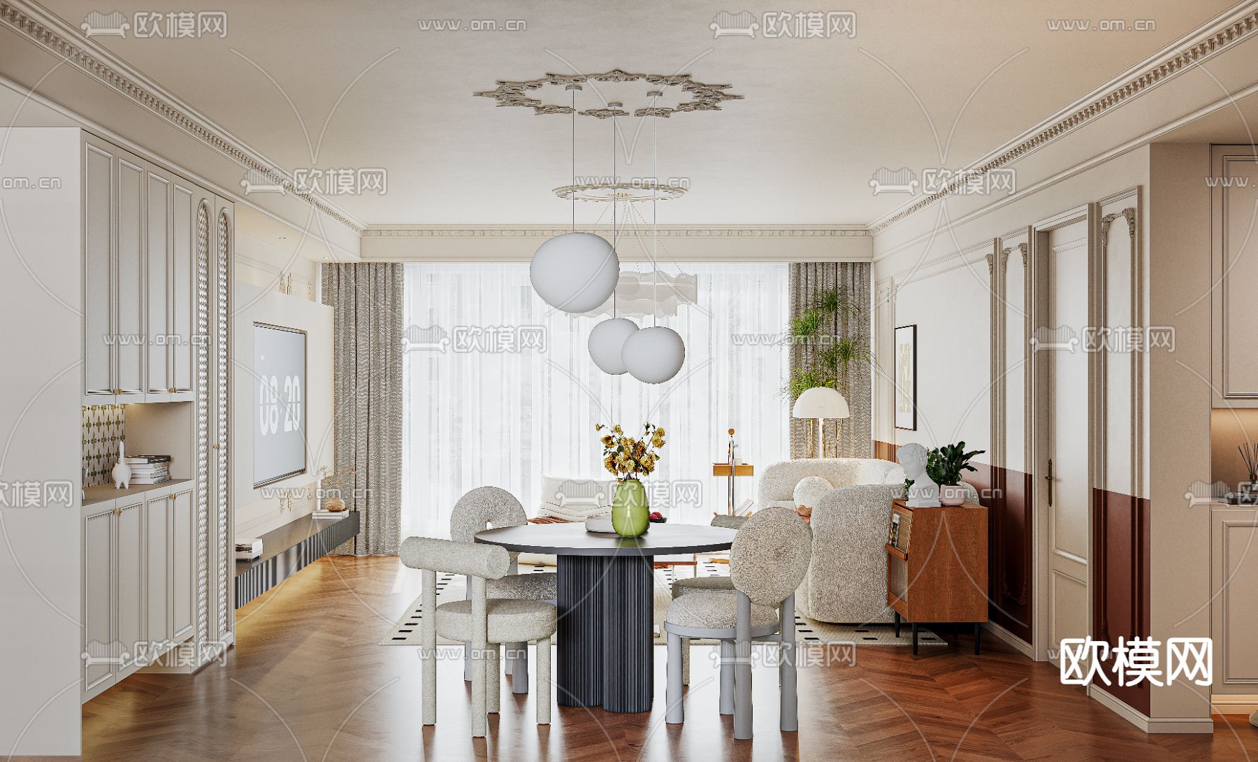 美式客餐厅3d模型下载（渲染图5）
