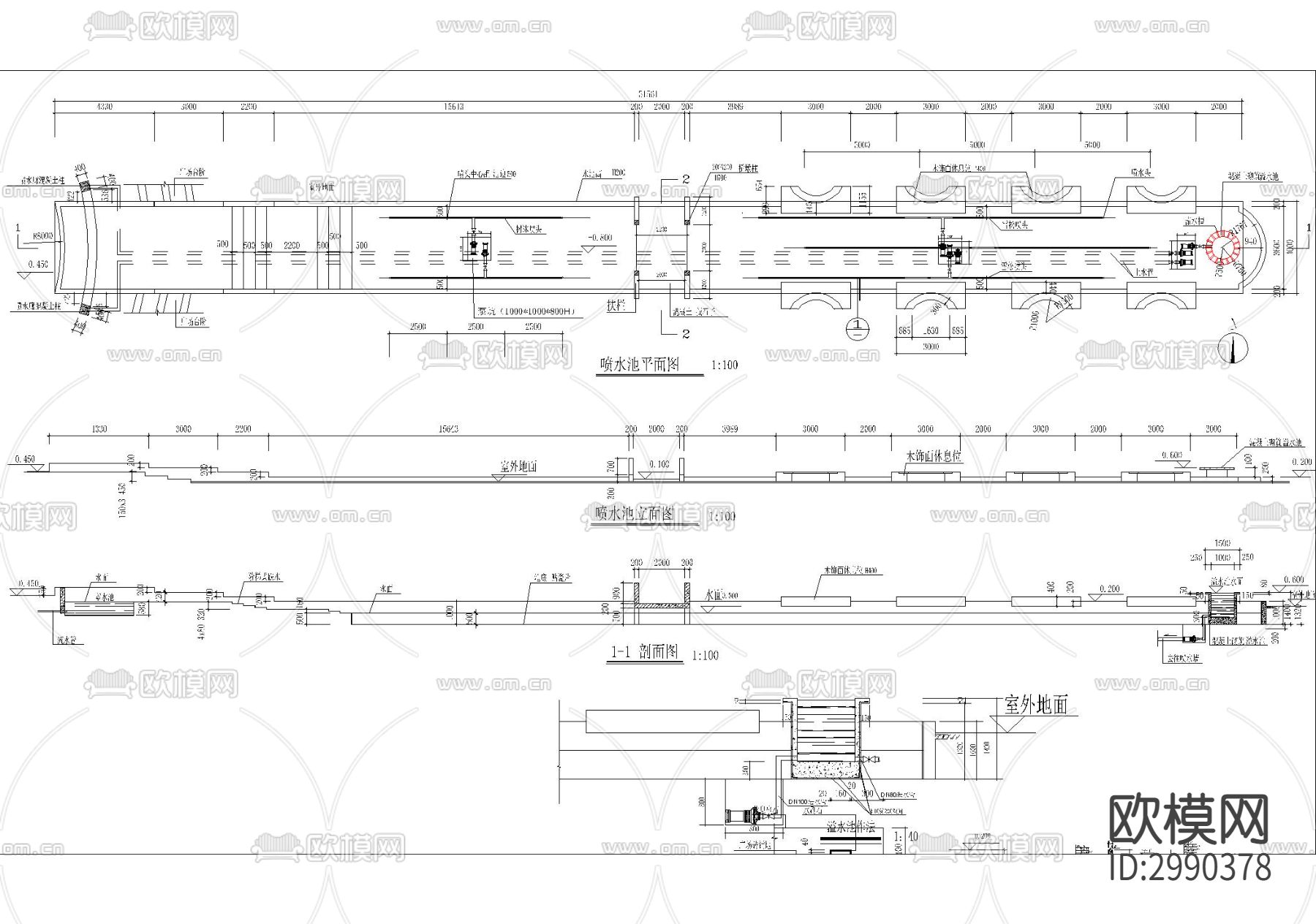 喷池 、小桥、长廊cad大样图下载（渲染图4）