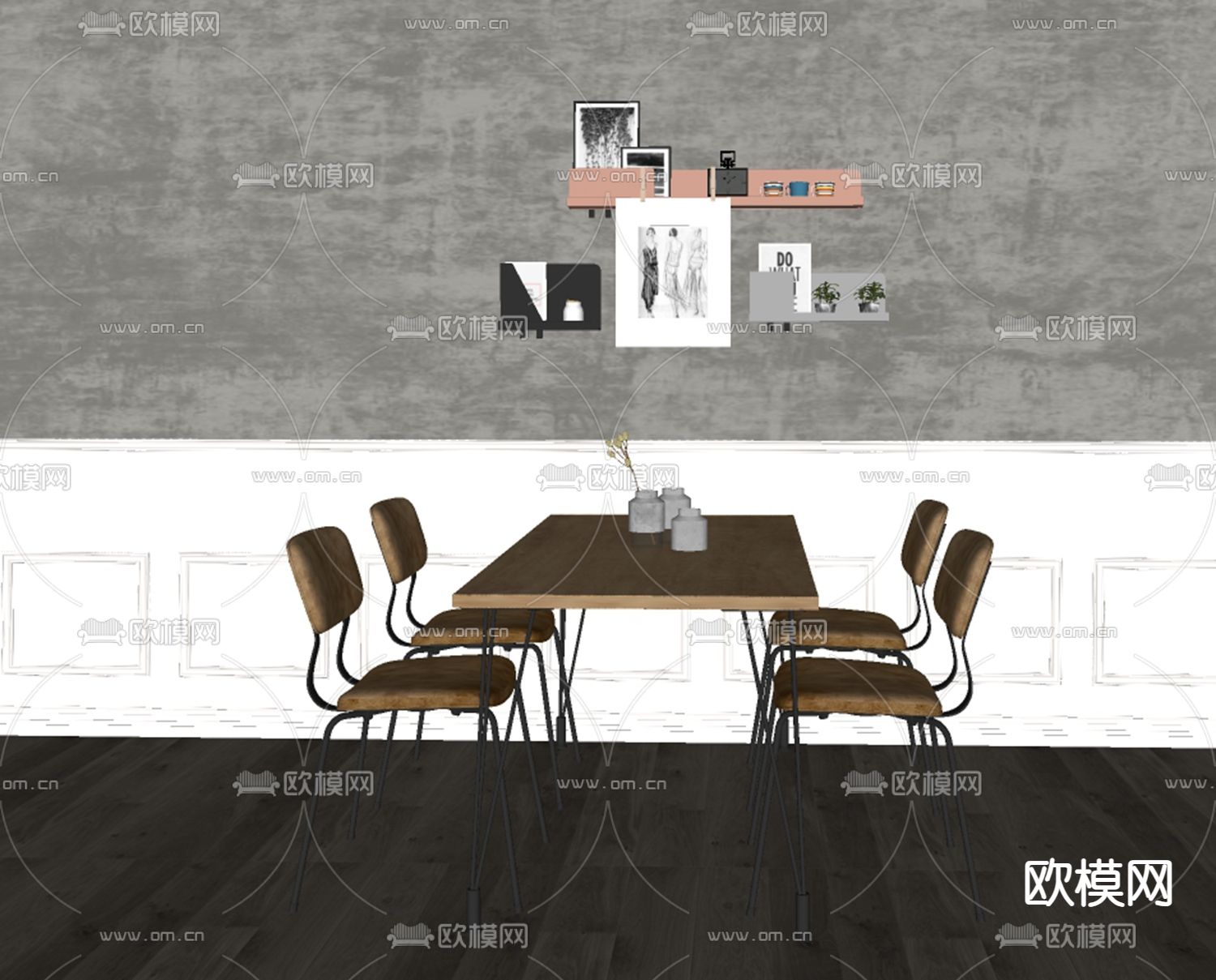 工业风餐桌椅su模型下载（渲染图3）