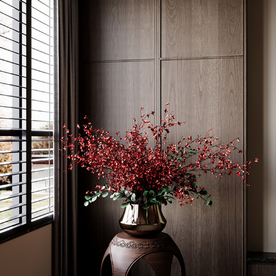 新中式花瓶 花艺 红花插花su模型