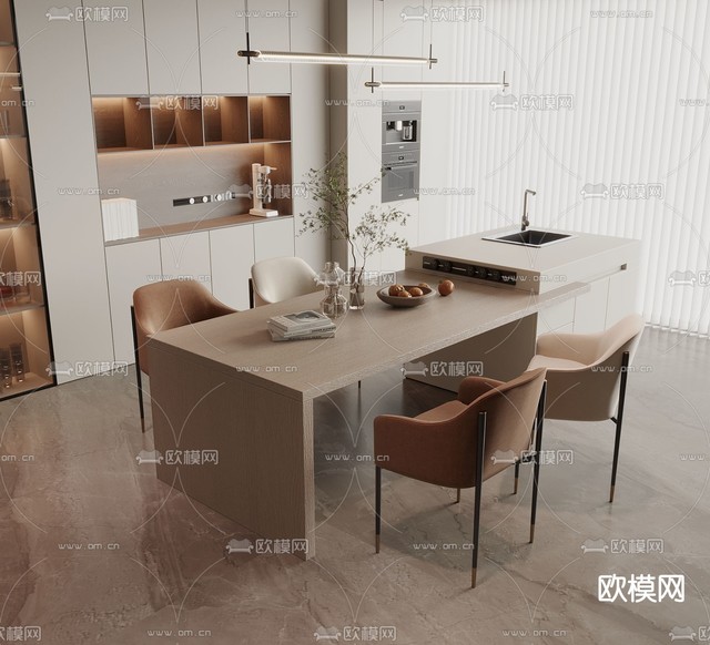 岛台餐桌椅3d模型下载
