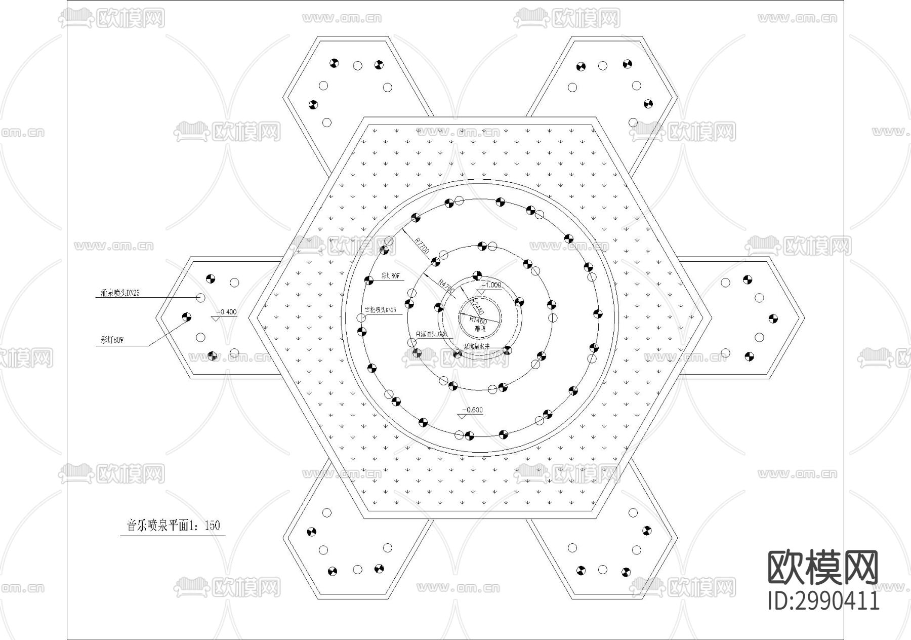 音乐喷泉cad大样图下载（渲染图1）