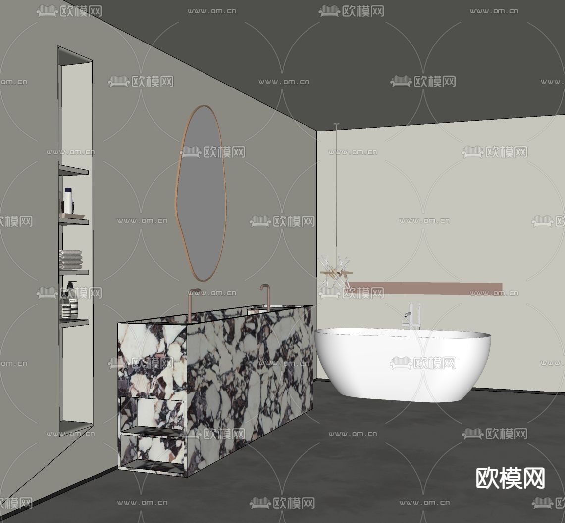 意式卫生间 浴室 洗手间su模型下载（渲染图3）