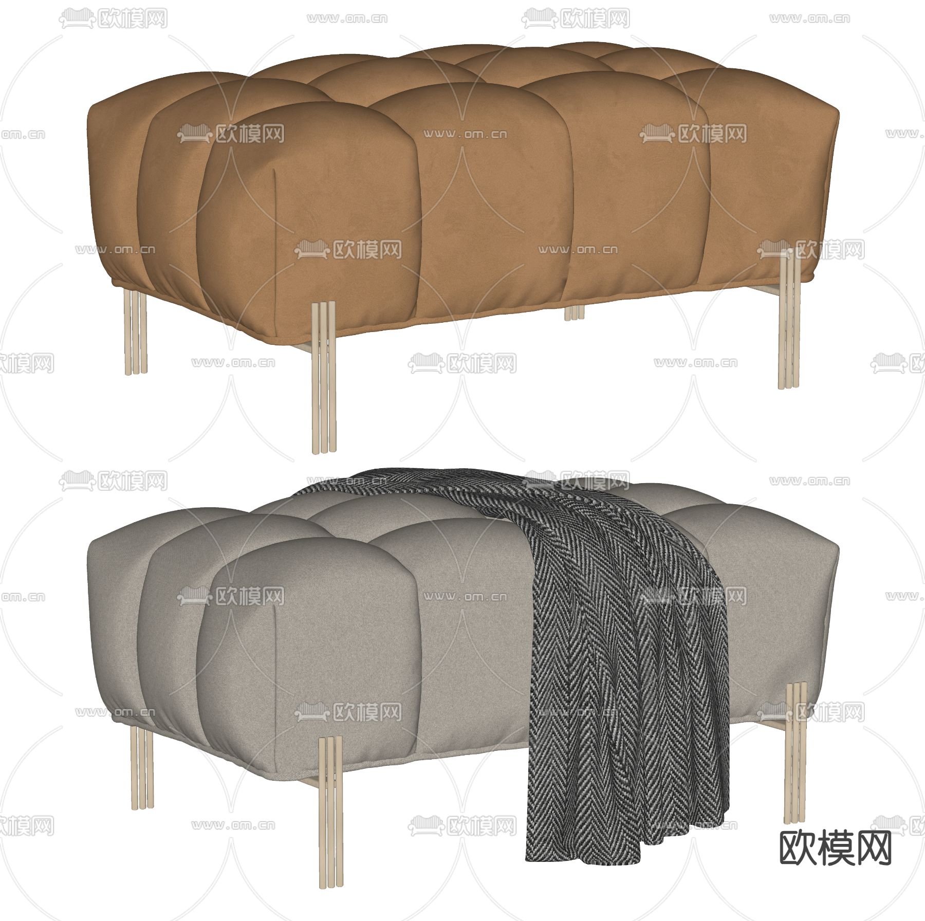 沙发凳 床尾凳su模型下载（渲染图1）