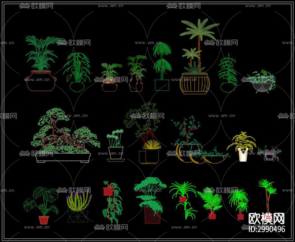 景观植物花卉盆栽cad图库下载