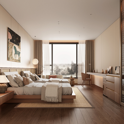  侘寂风民宿客房su模型 