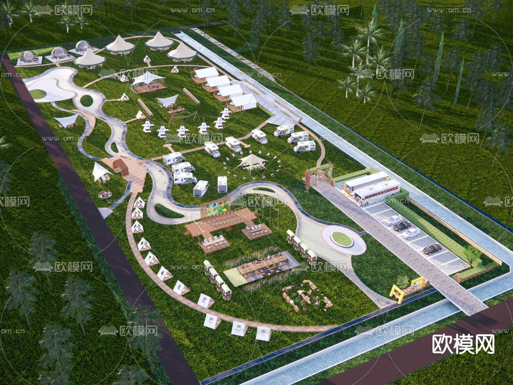露营景观公园su模型下载（渲染图2）