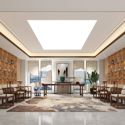  新中式会客厅 接待室su模型 