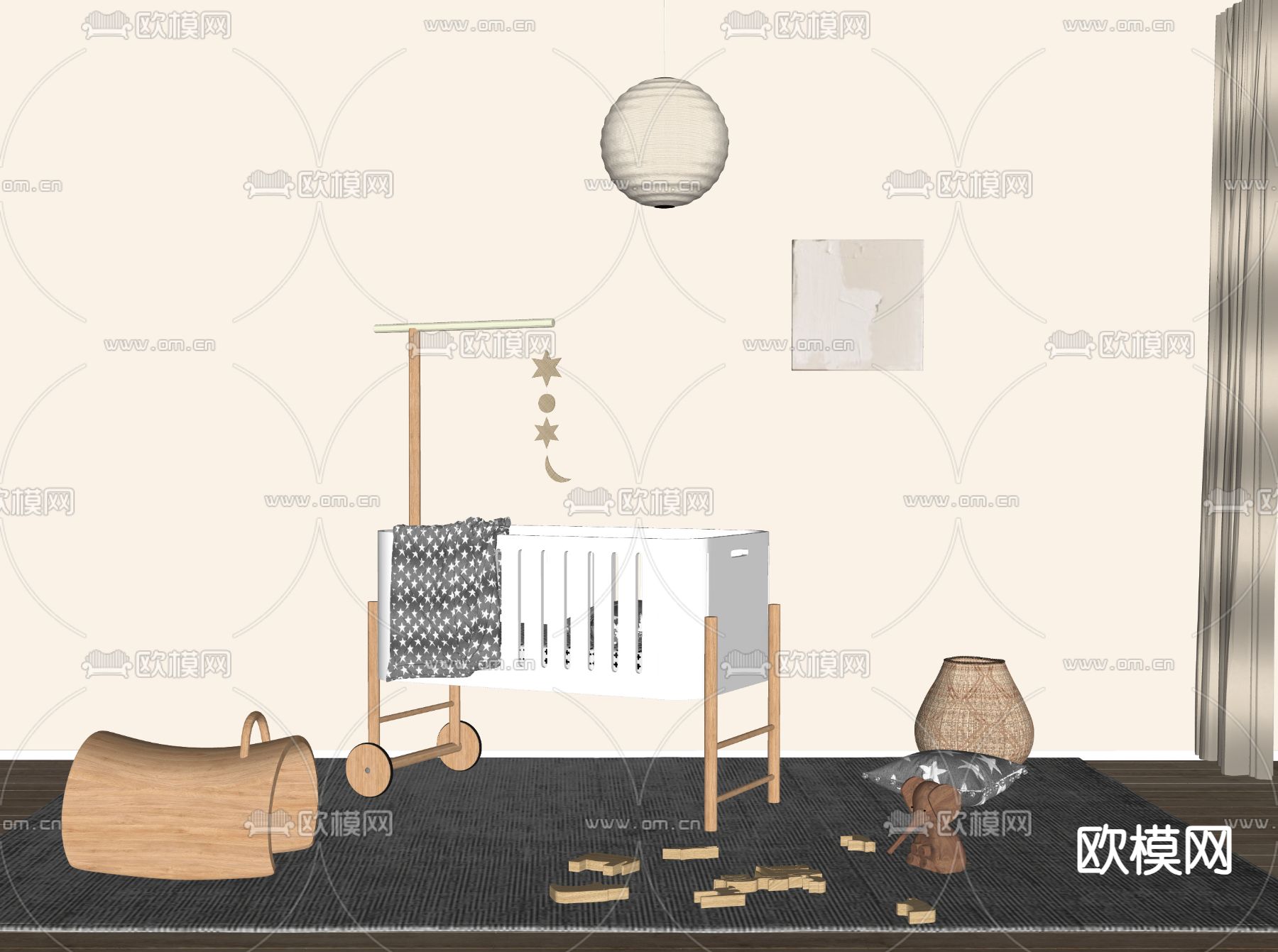 现代婴儿床su模型下载（渲染图1）