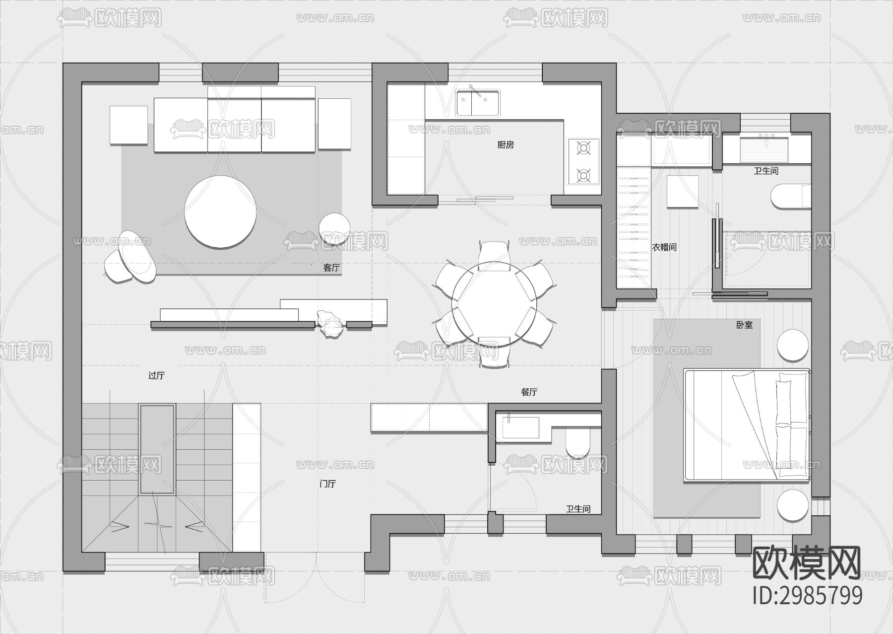 255㎡三层联排别墅cad平面图下载（渲染图2）