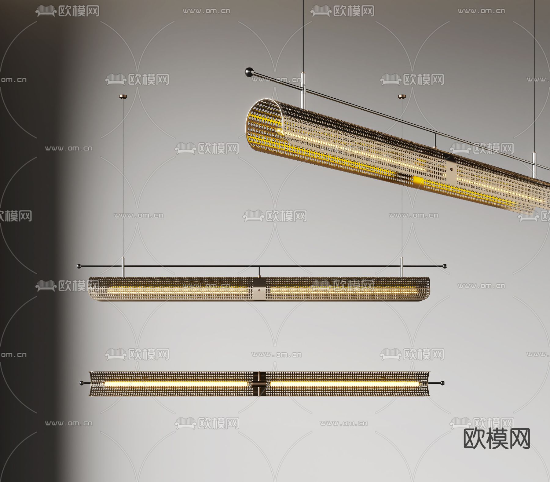 办公吊灯 长吊灯3d模型下载（渲染图1）