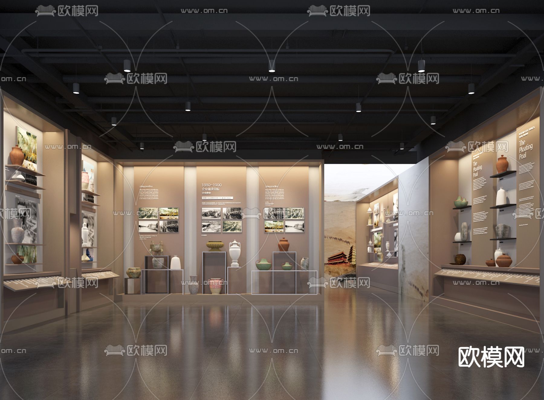 新中式博物馆 展览馆3d模型下载