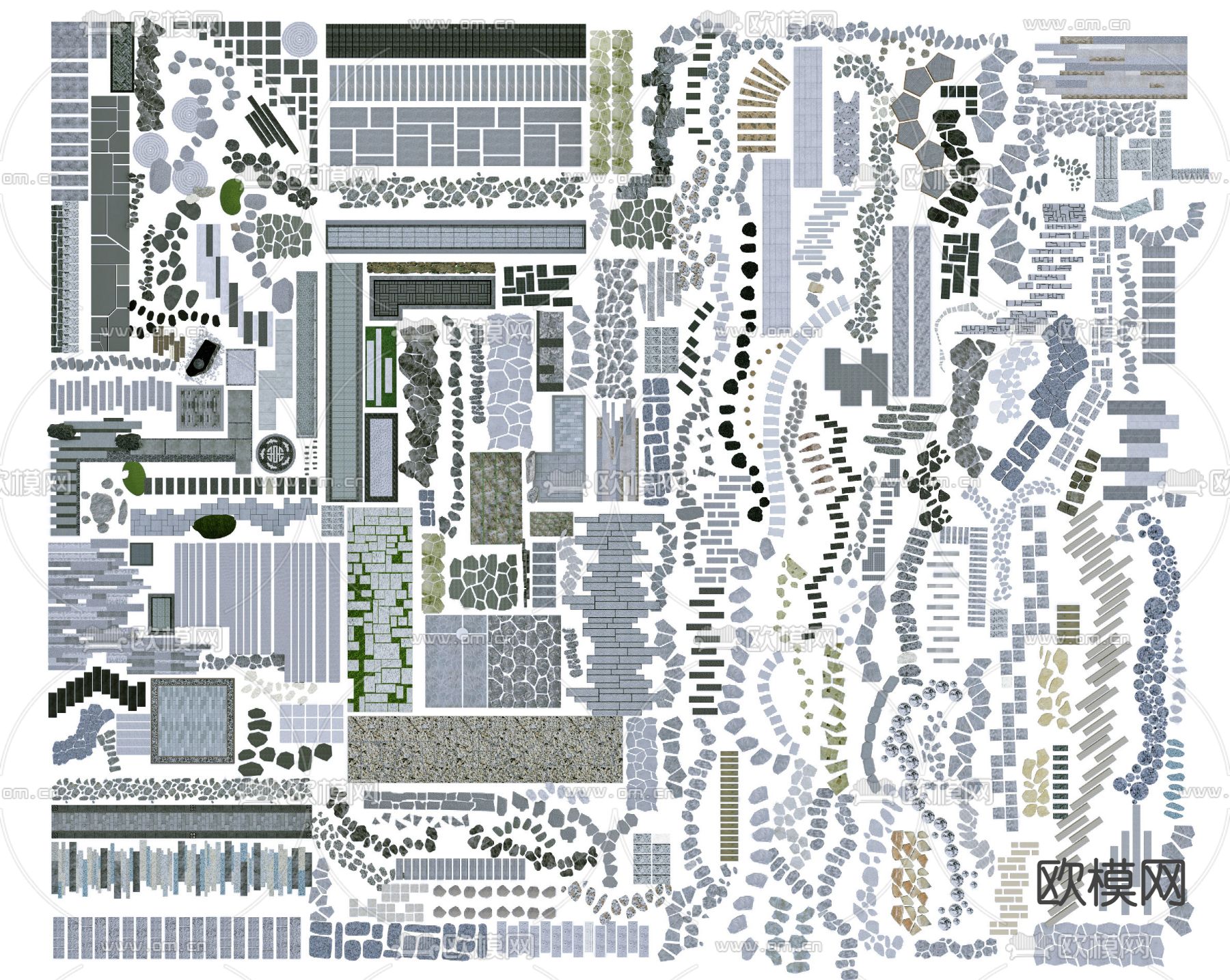 中式汀步 铺装园路 小路 青石板路3d模型下载
