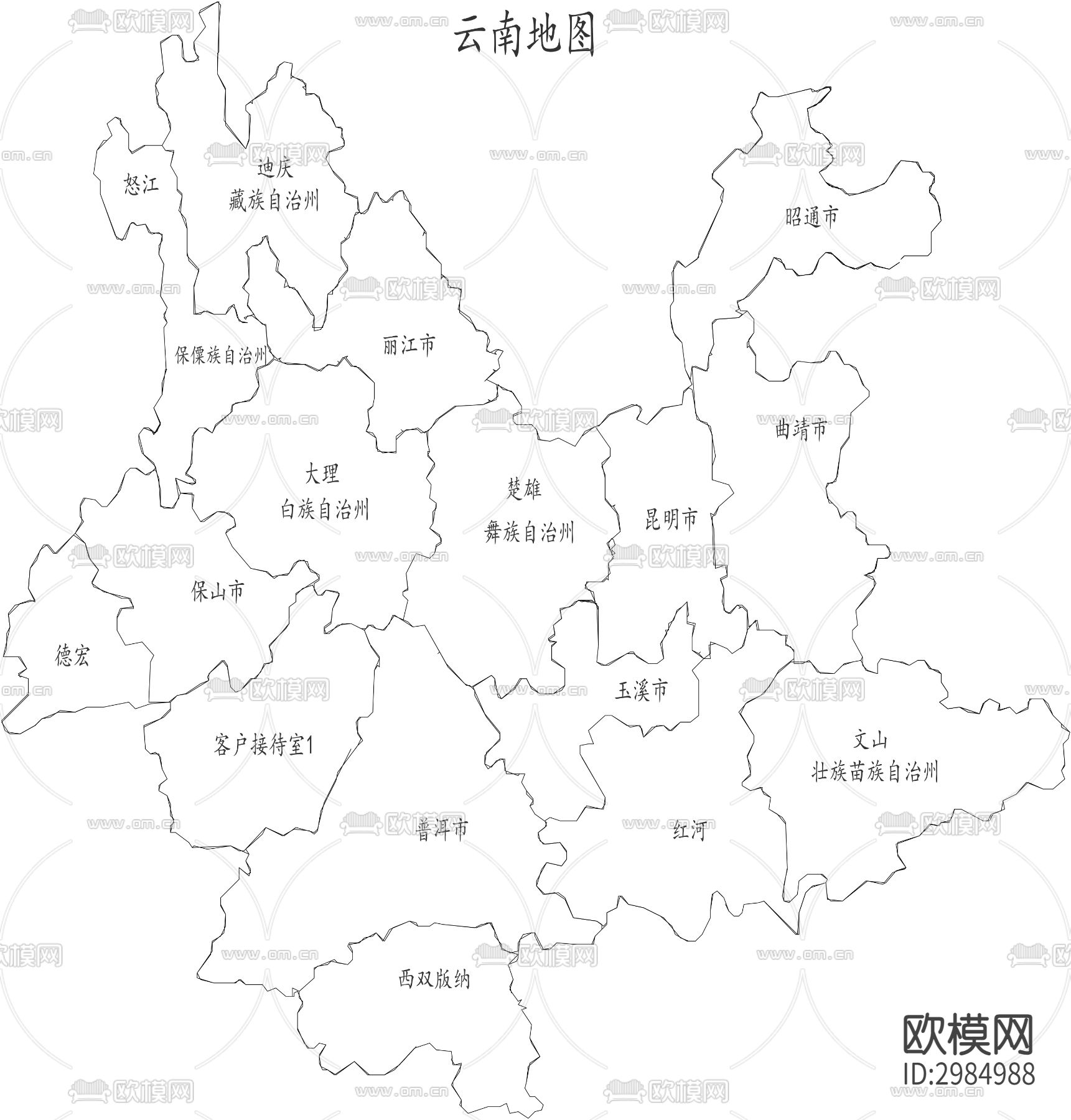 云南地图cad图库（带ps文件）下载（渲染图2）
