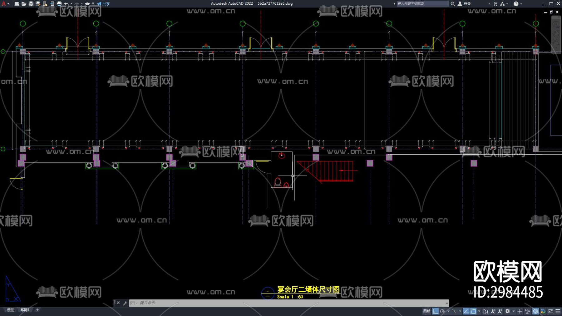 宴会厅cad平面图下载（渲染图4）