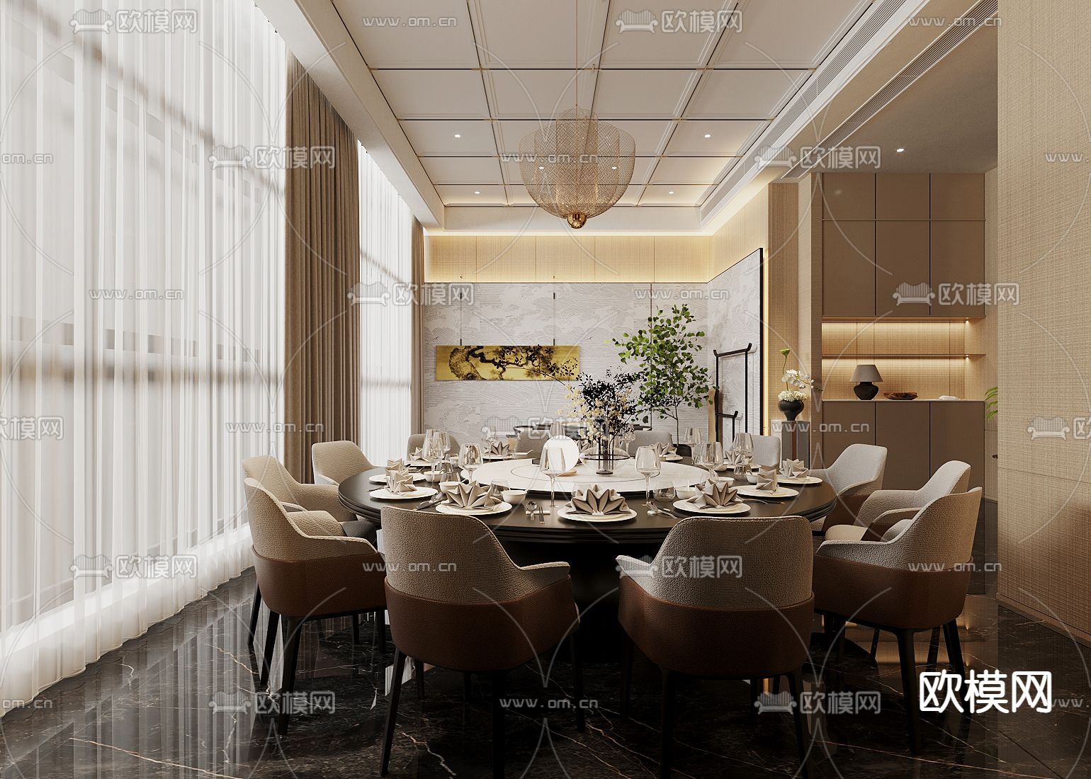 中式中餐厅包厢su模型下载（渲染图2）