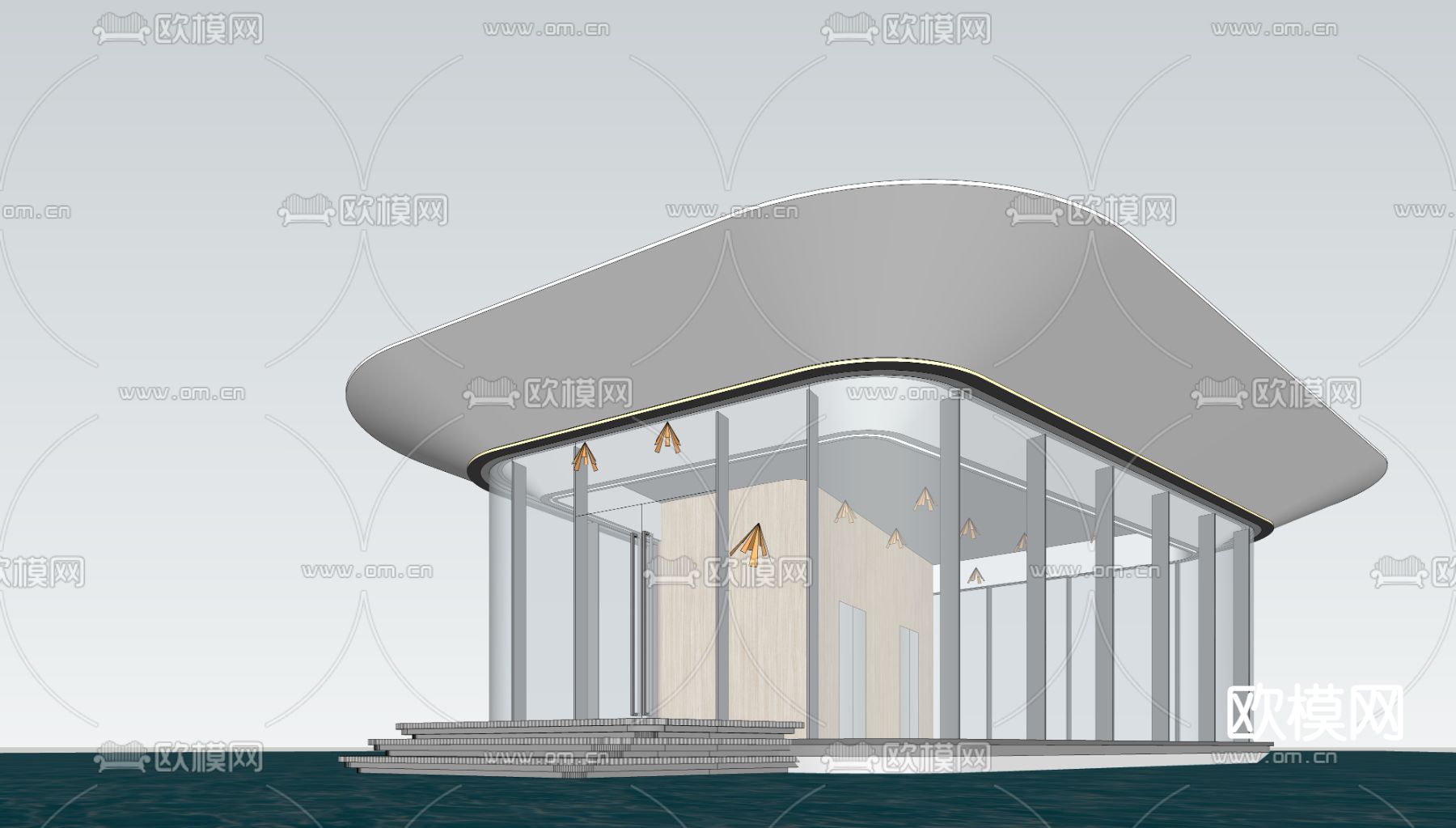 现代水上商场 科技展厅su模型下载（渲染图1）