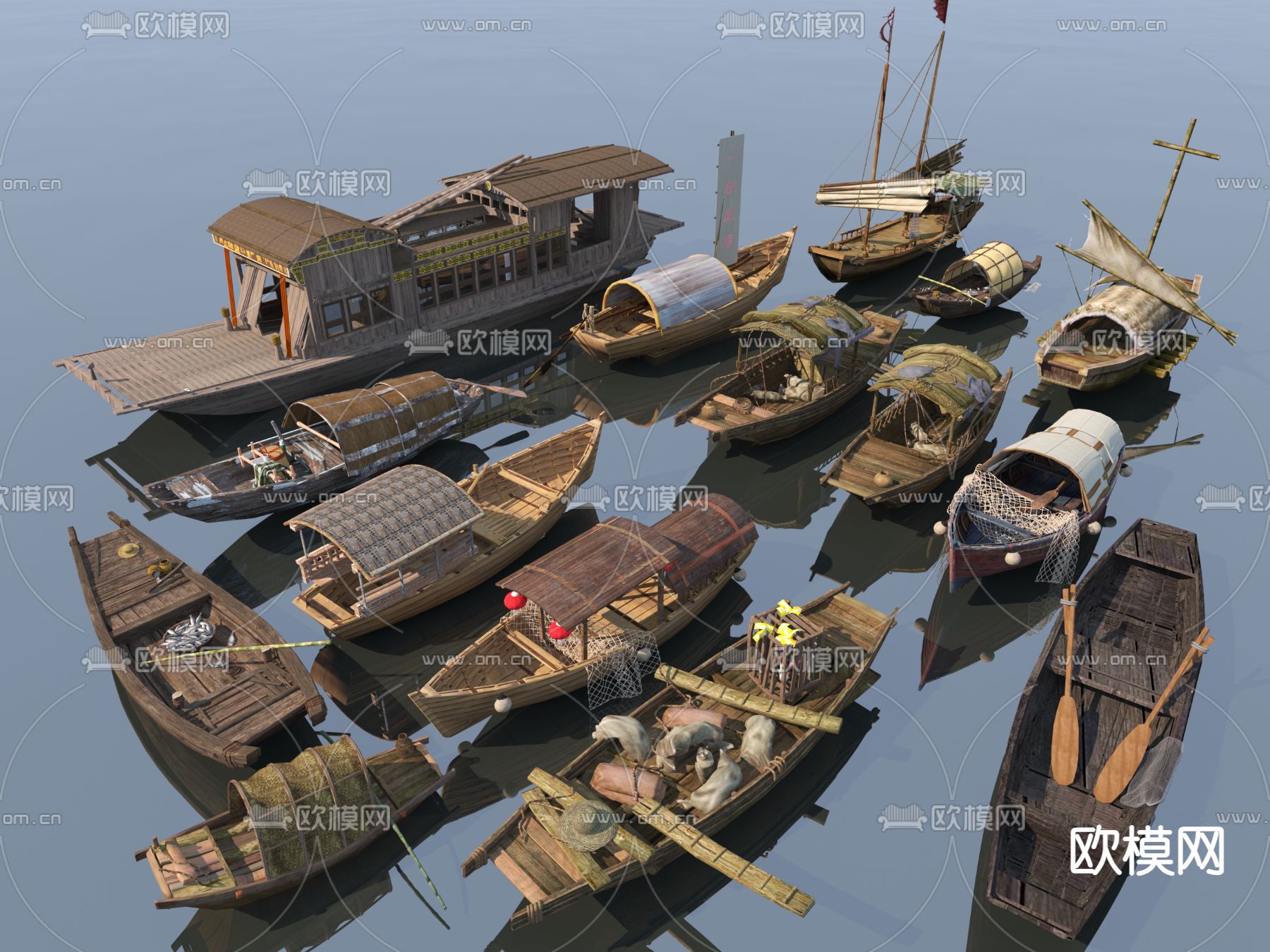 中式帆船 木船 渔船 客船3d模型