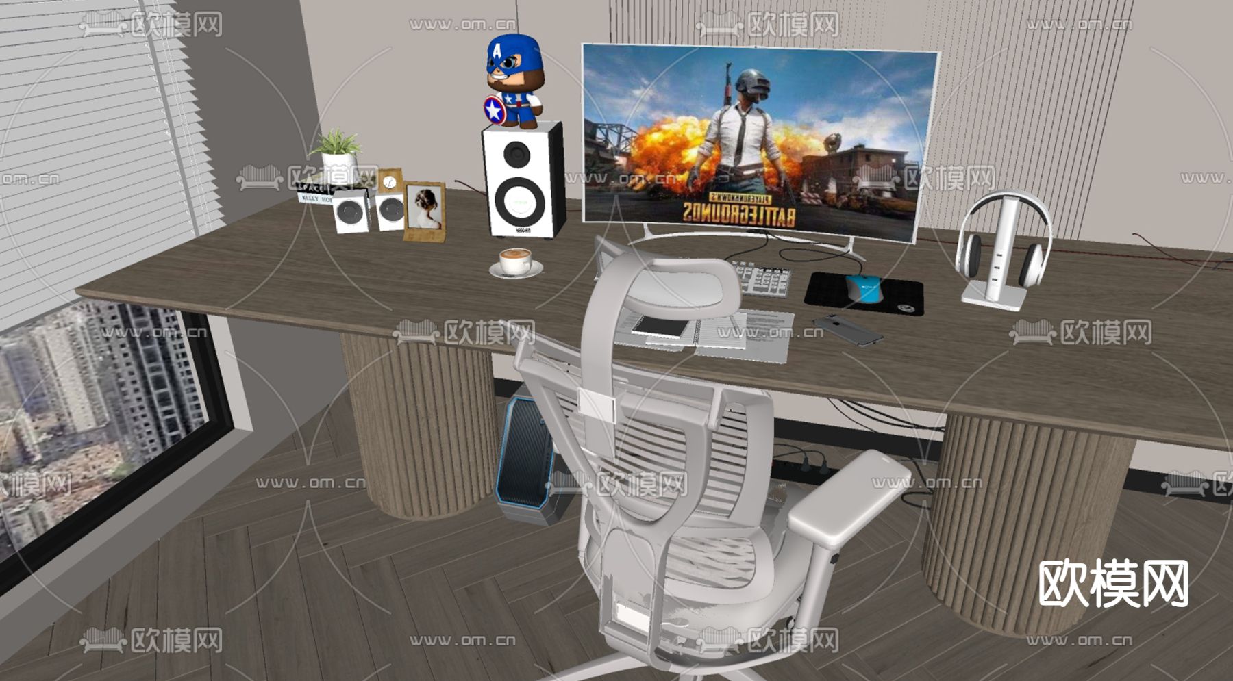 电脑 音响 耳机 电脑椅 鼠标su模型下载（渲染图1）