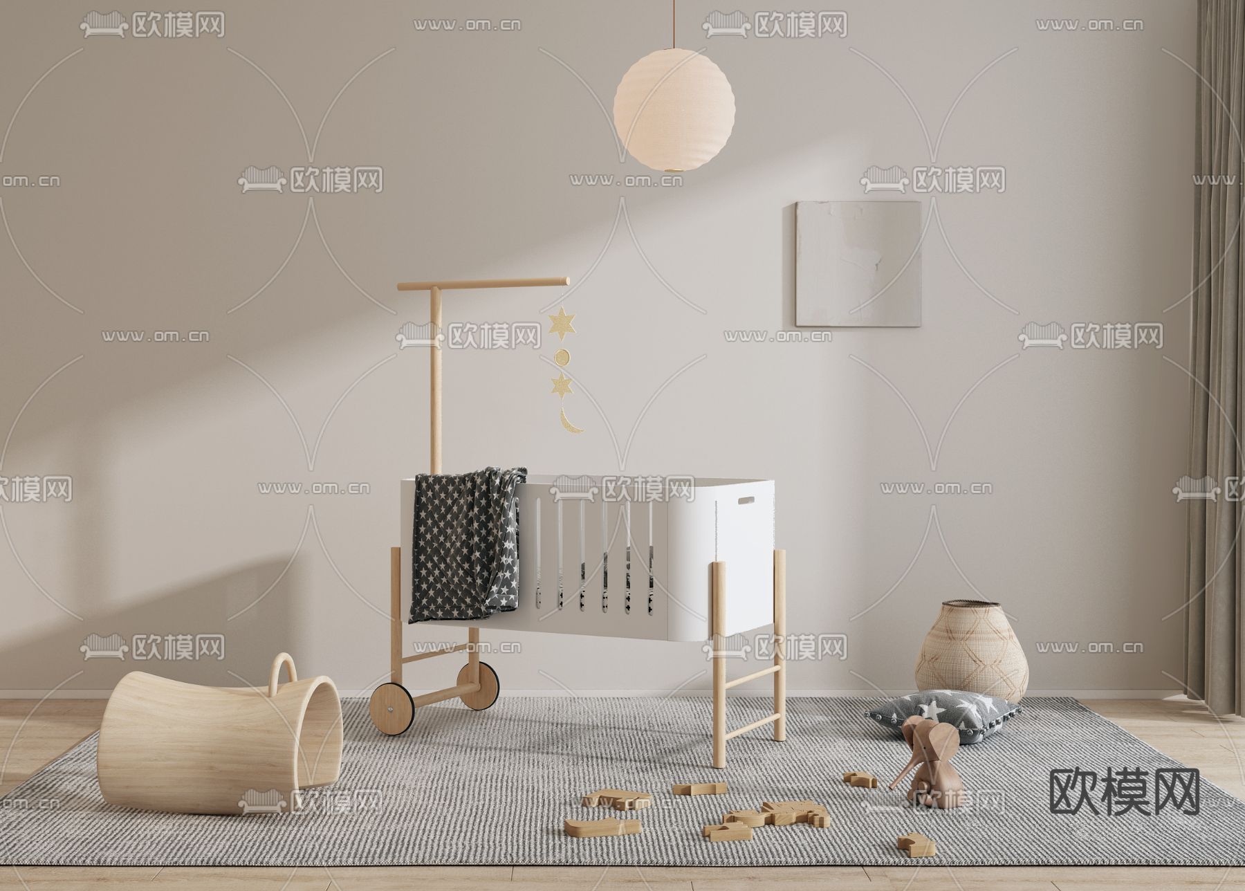 现代婴儿床su模型下载（渲染图2）