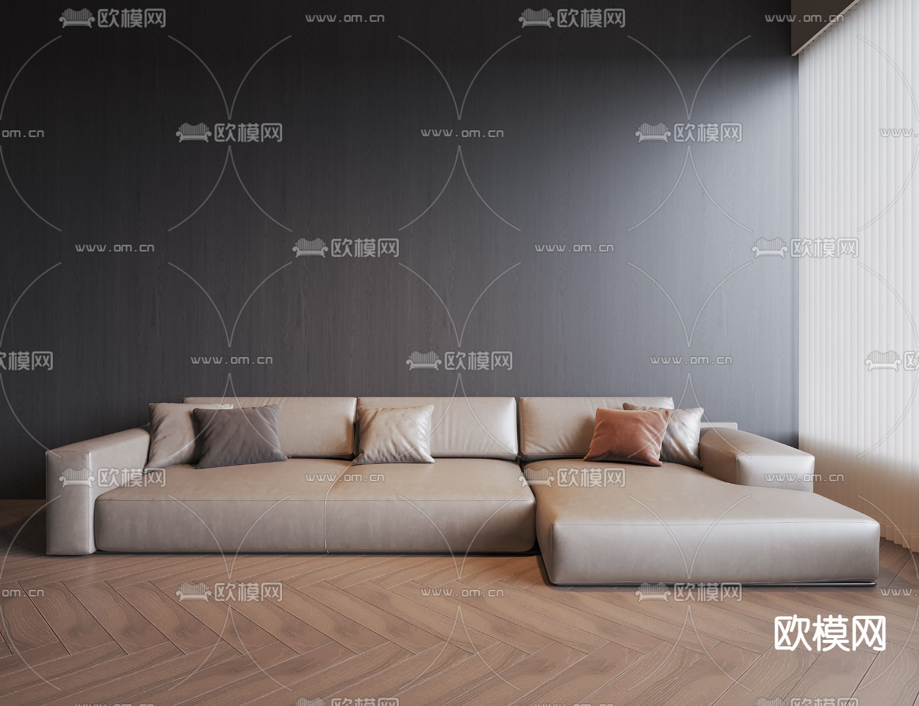 皮革沙发 多人沙发3d模型下载