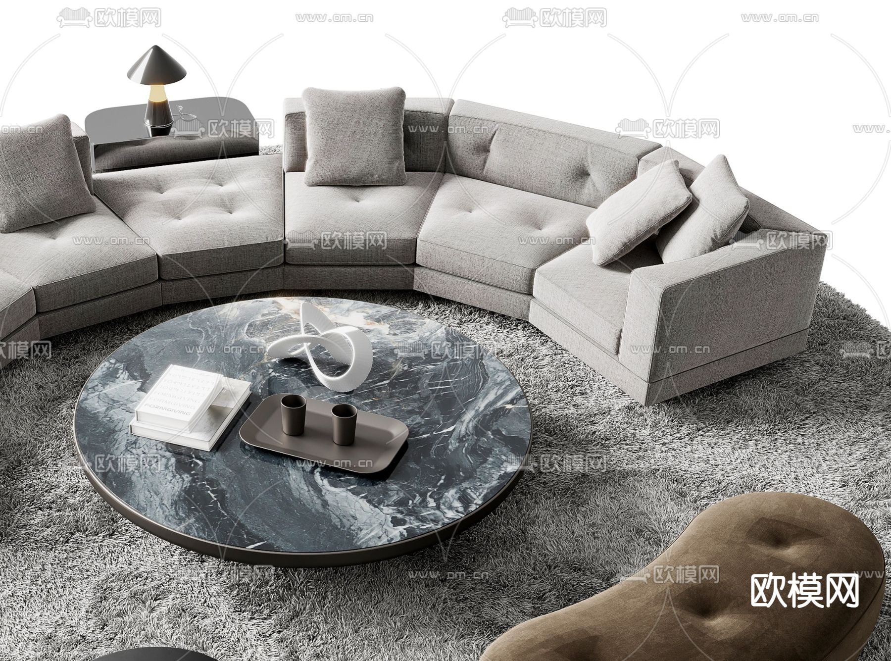Minotti 组合沙发 弧形沙发3d模型下载（渲染图3）