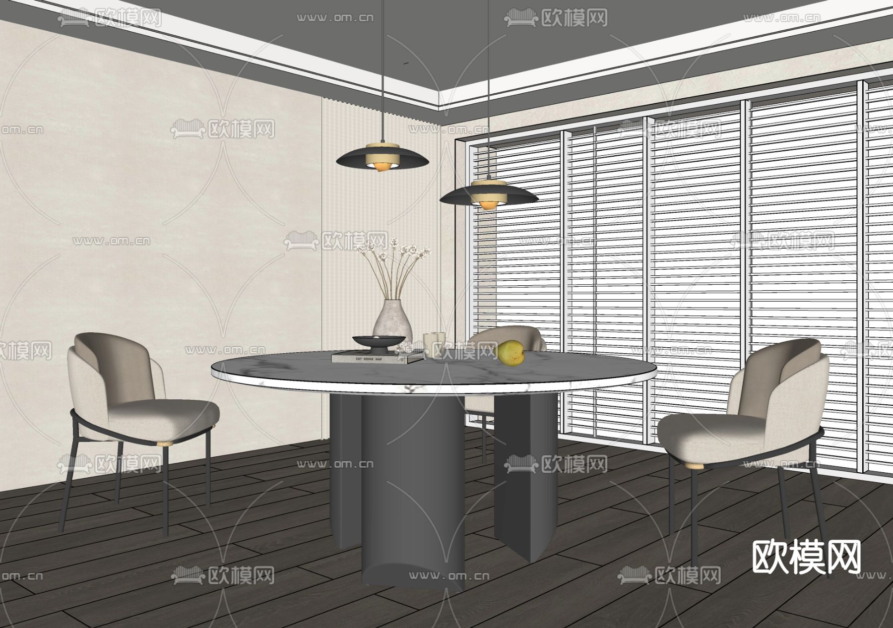 Minotti 餐桌椅su模型下载（渲染图1）