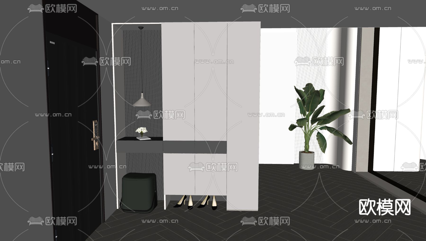 现代鞋柜su模型下载（渲染图1）