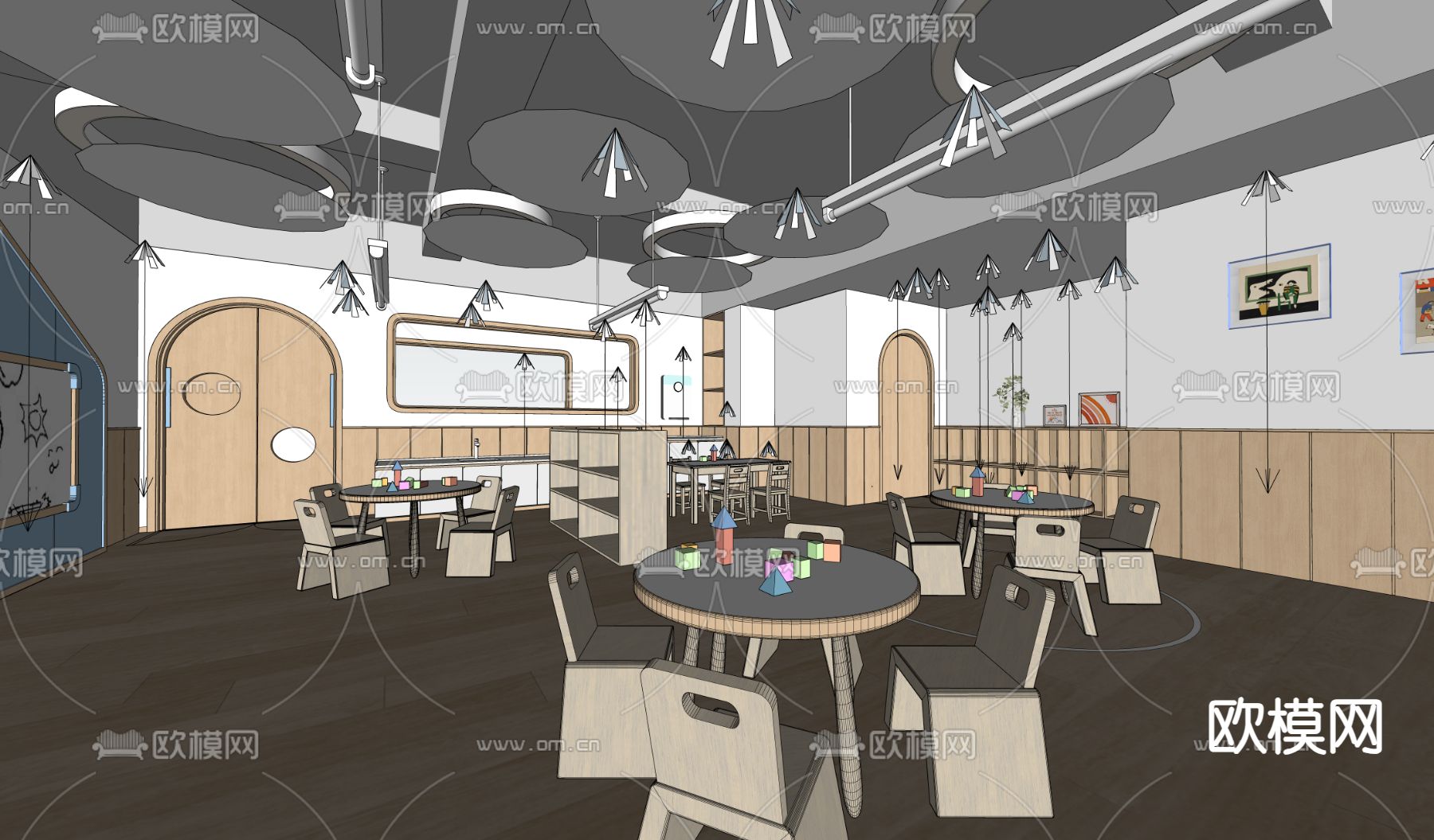 日式幼儿园教室su模型下载（渲染图1）