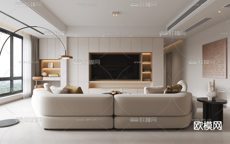 现代客厅 餐厅3d模型下载(渲染图2)