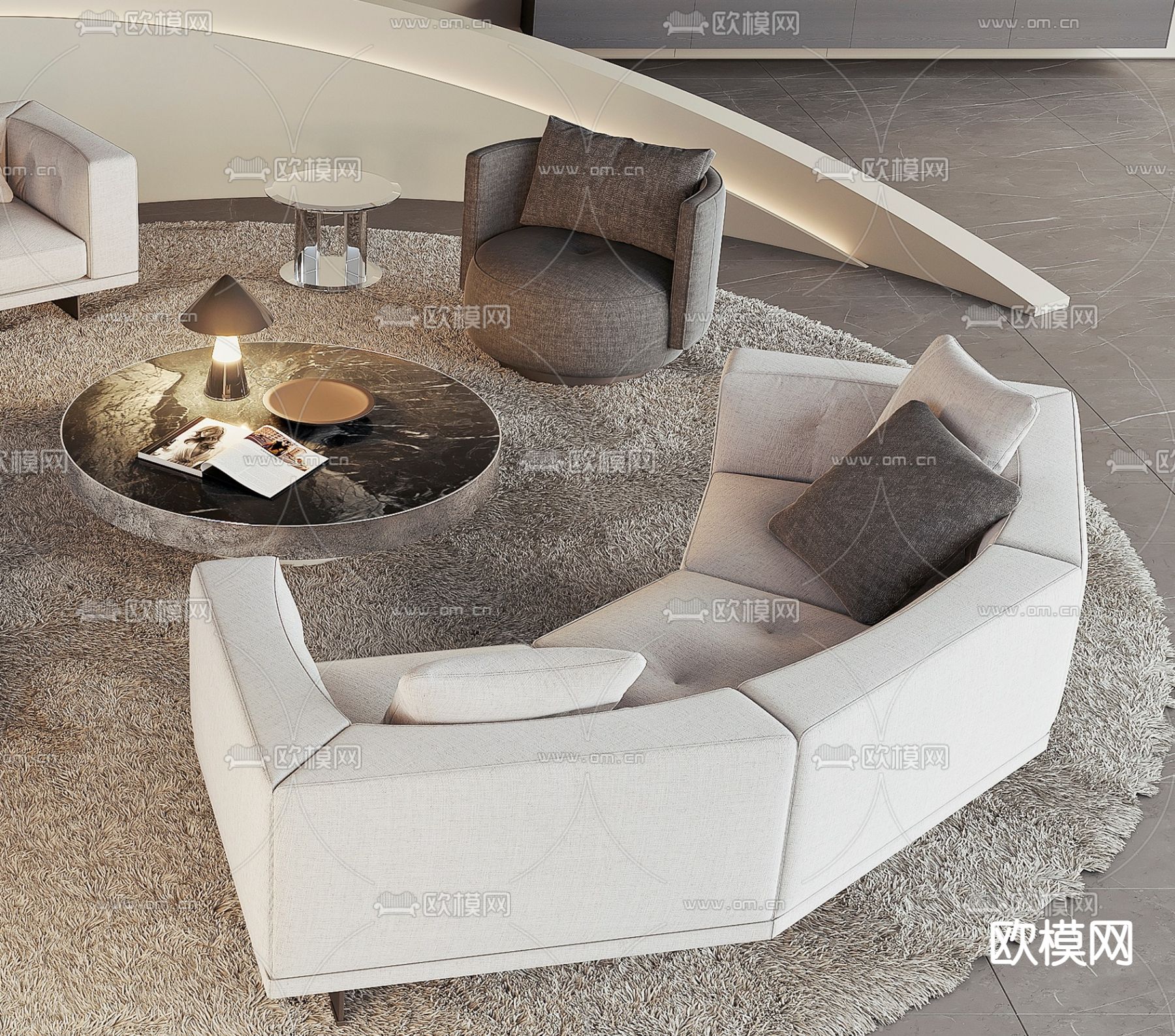 Minotti 组合沙发 弧形沙发3d模型下载（渲染图2）