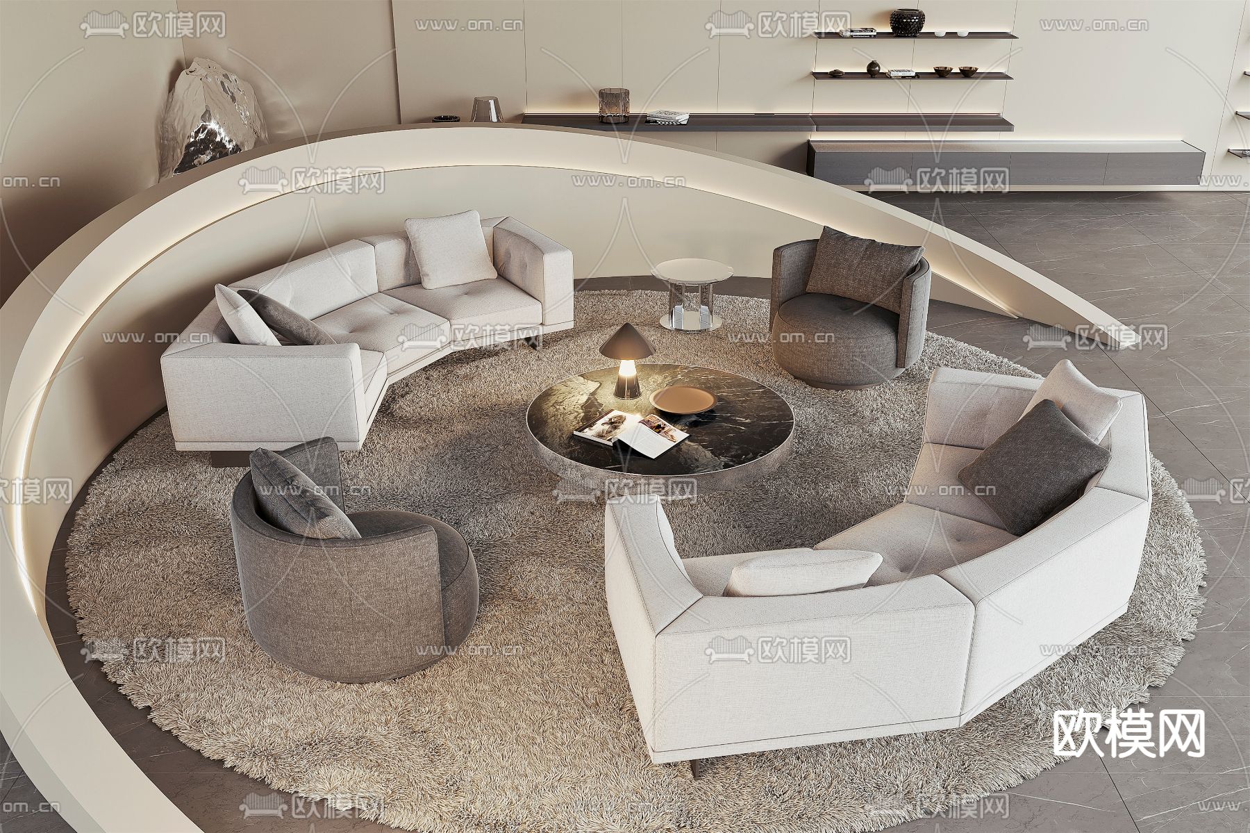 Minotti 组合沙发 弧形沙发3d模型下载（渲染图1）