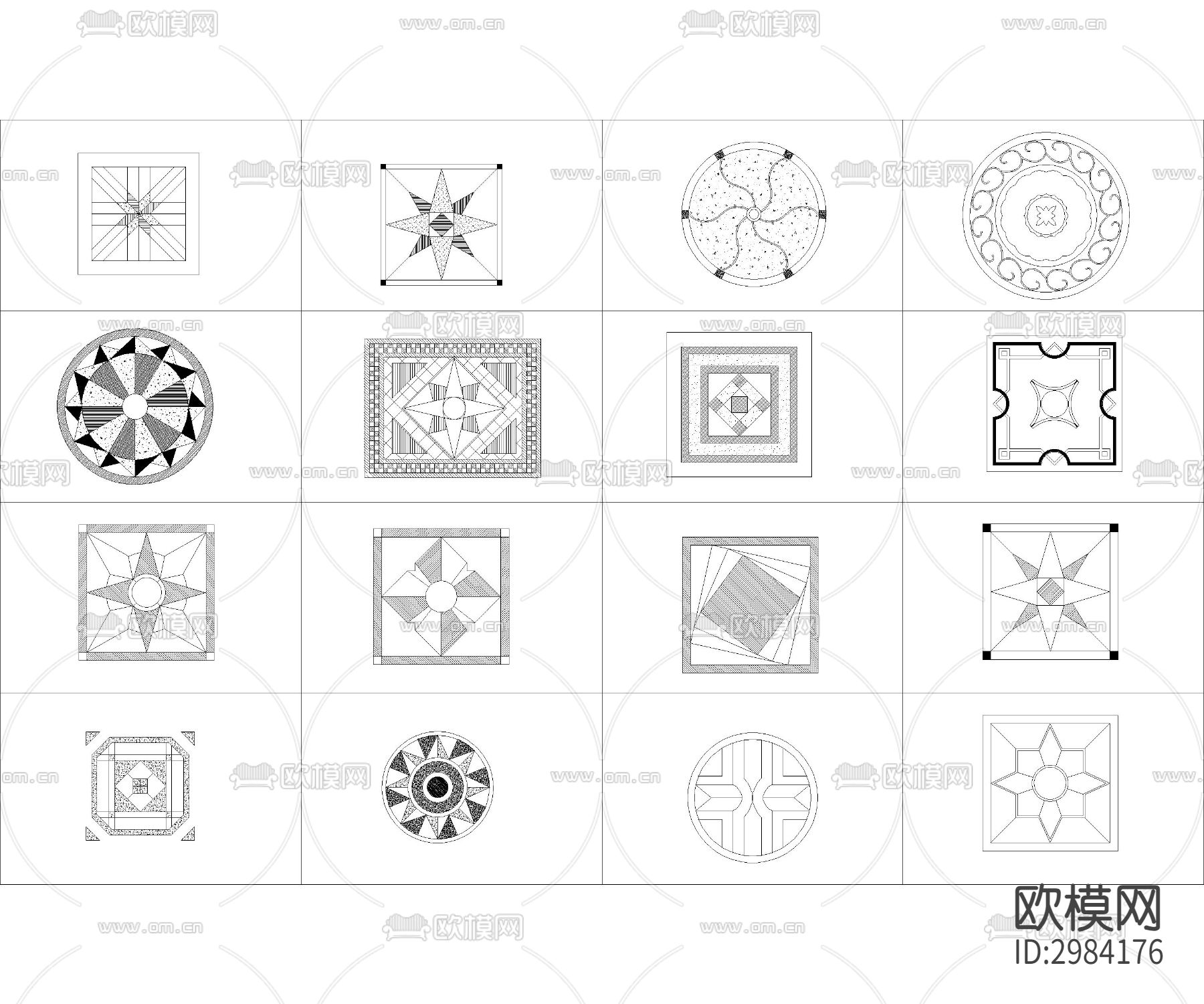 350款地面拼花图案cad图库下载（渲染图2）