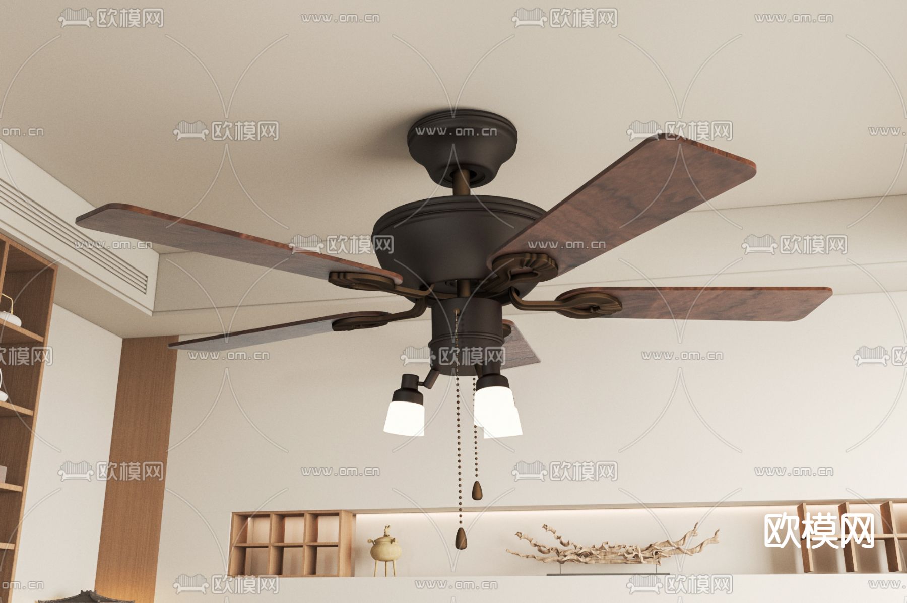 美式风扇灯 吊扇灯3d模型下载
