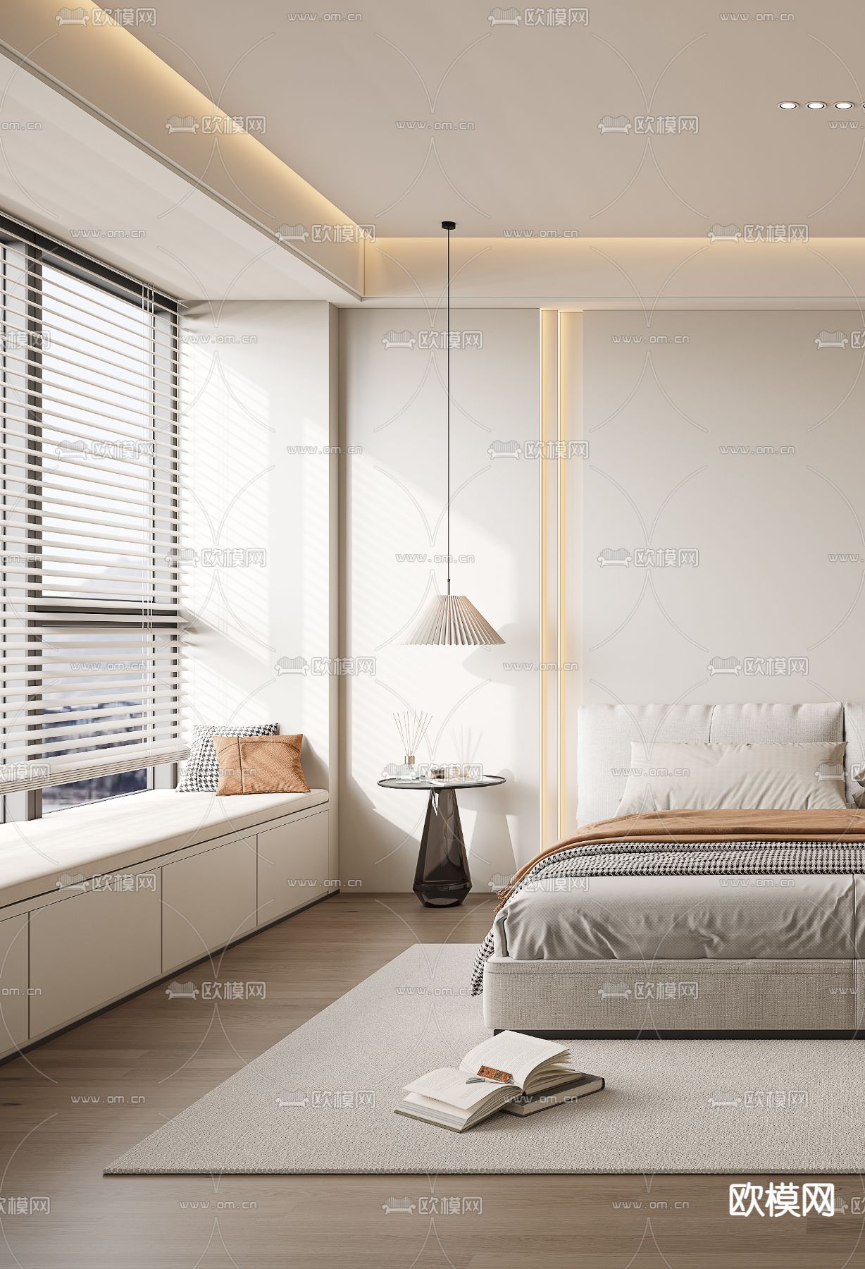 奶油风卧室 主卧 主人房3d模型下载（渲染图3）