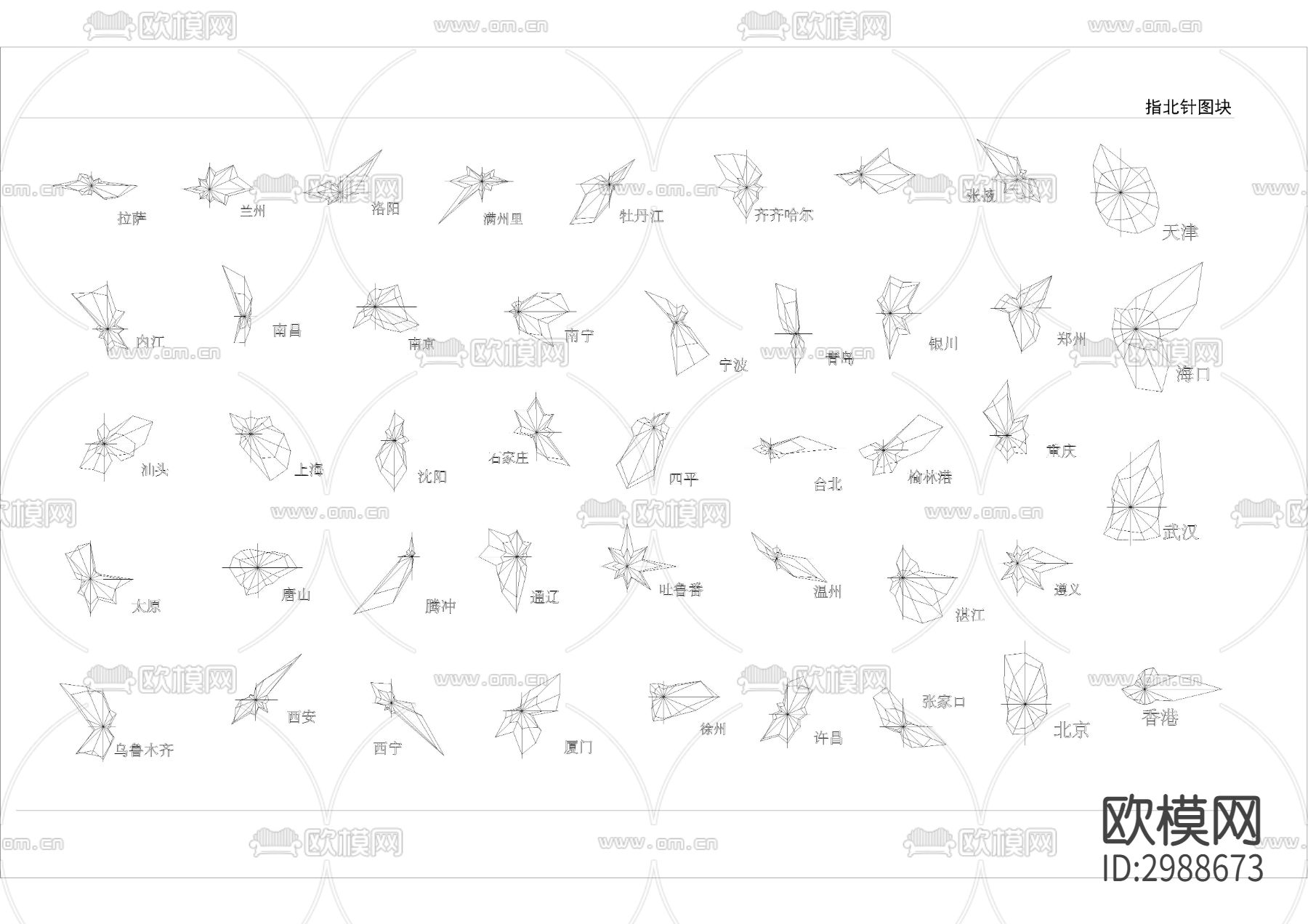 指北针风向标cad图库下载（渲染图3）