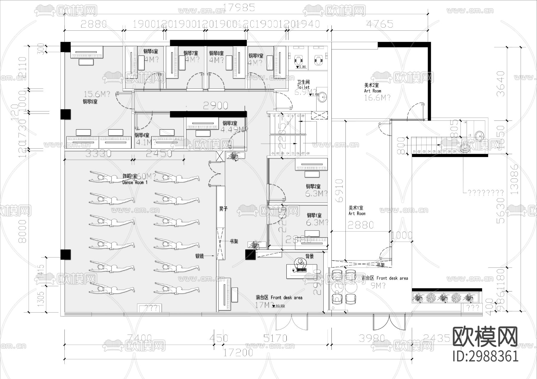 钢琴舞蹈培训教室cad平面图下载