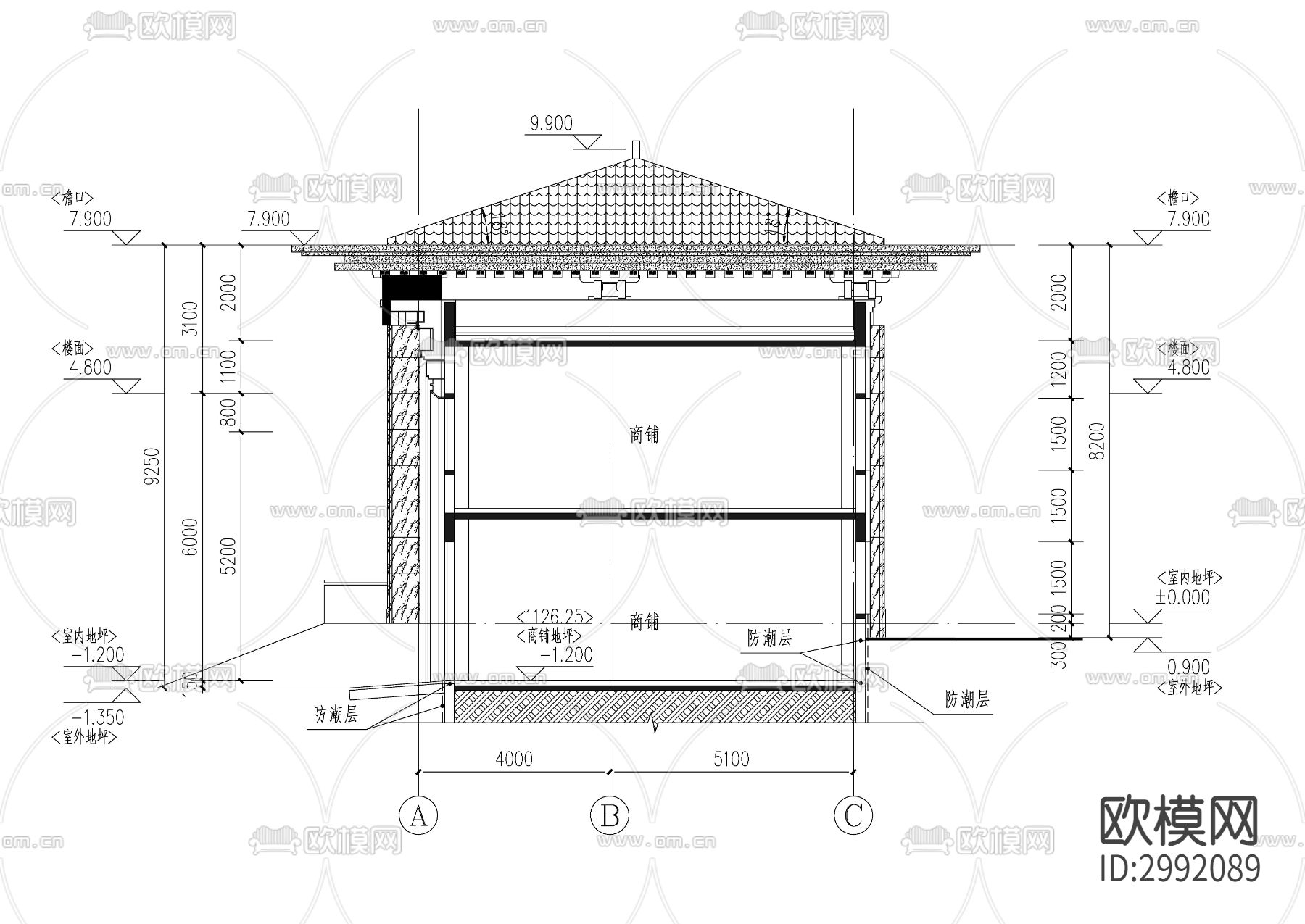 小区入口建筑cad施工图下载（渲染图3）