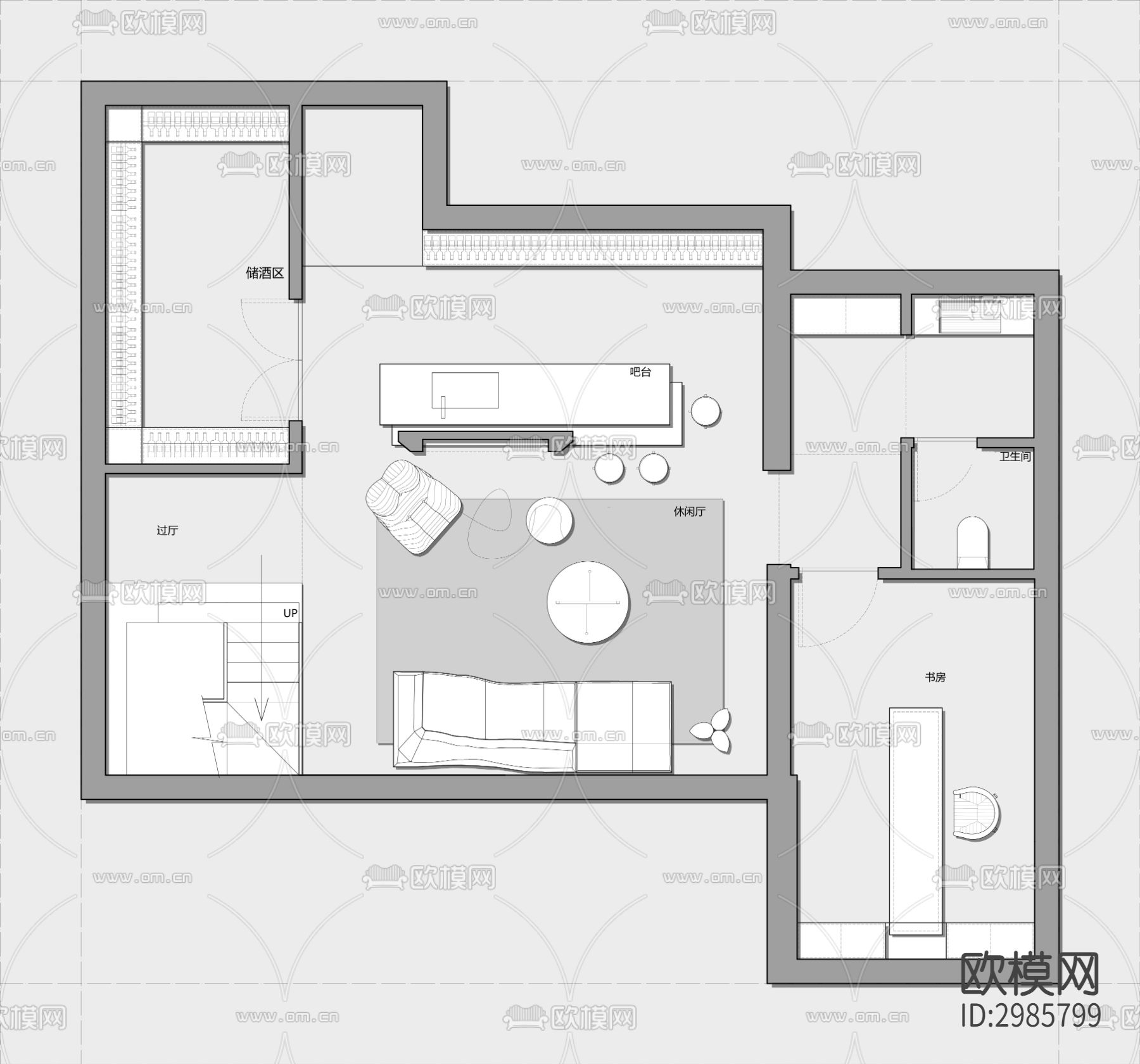 255㎡三层联排别墅cad平面图下载（渲染图1）