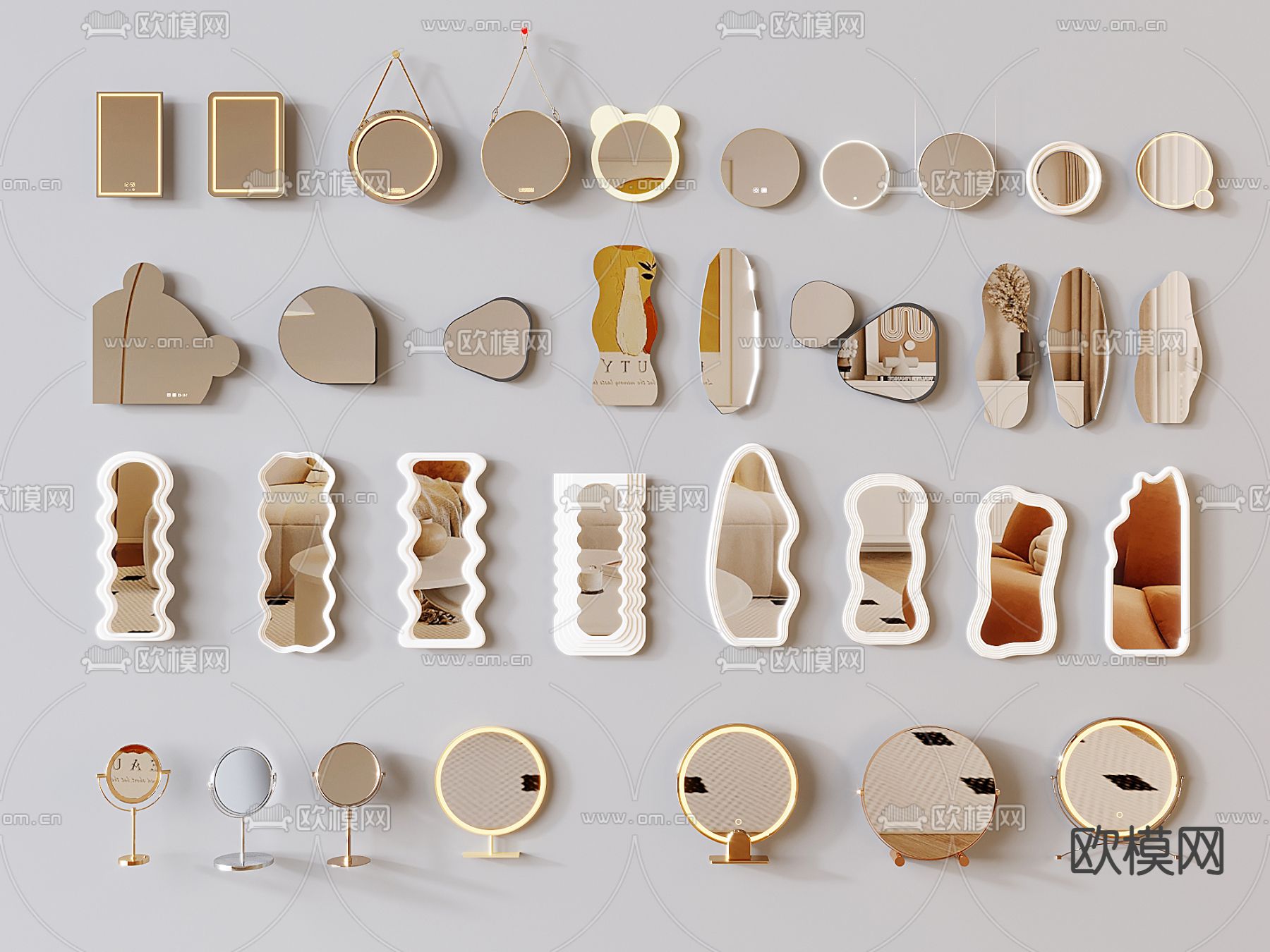 现代全身镜 梳妆镜su模型下载（渲染图2）