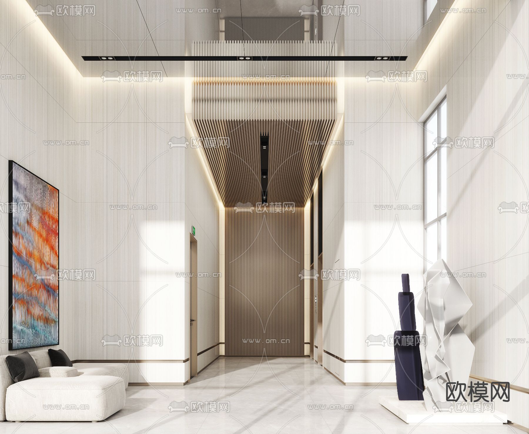 现代电梯厅 电梯间3d模型下载（渲染图1）