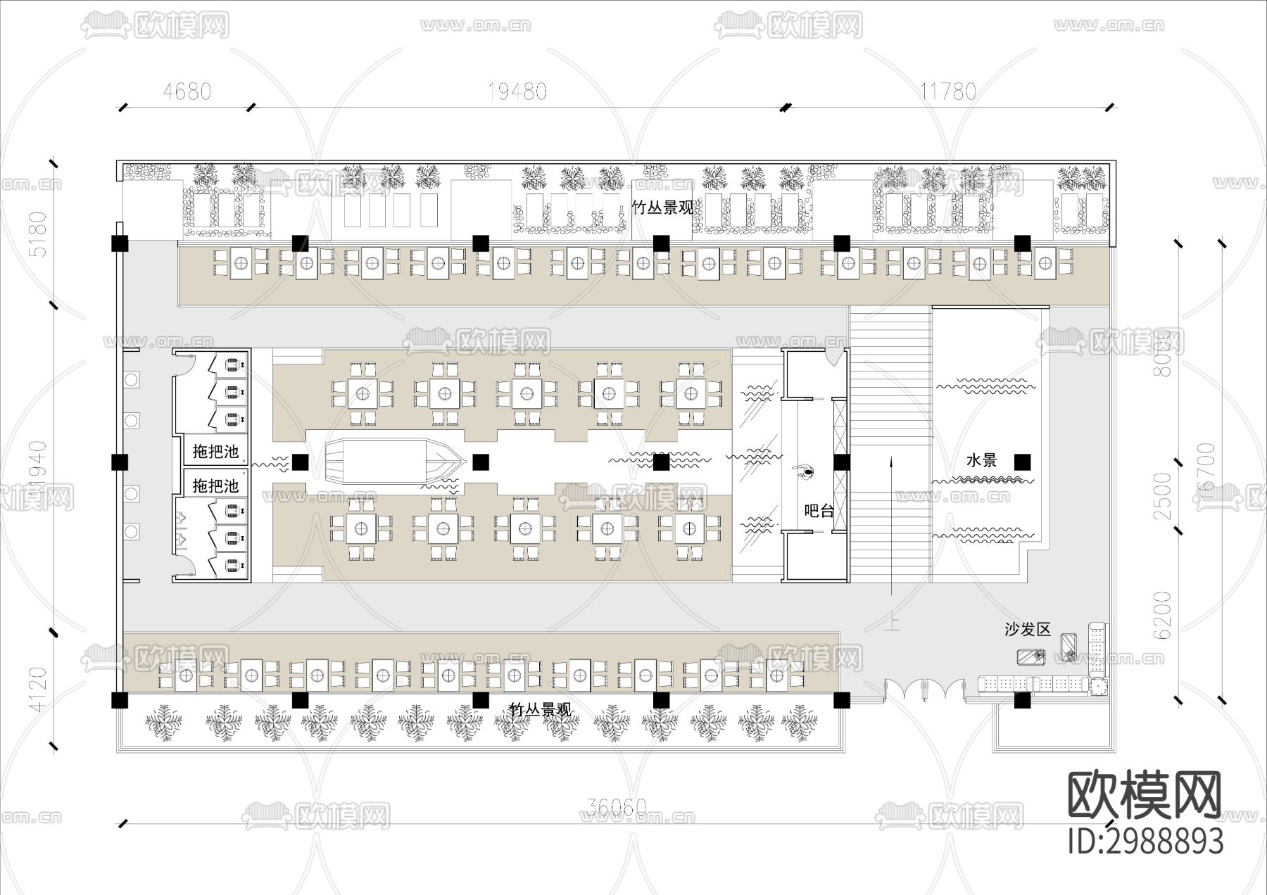 800㎡景观茶楼cad平面图下载